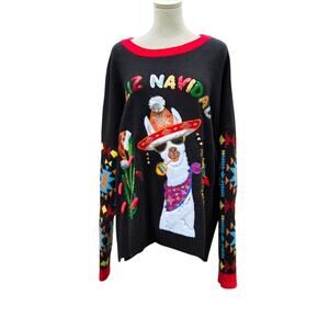 Black Ugly Christmas Llama Sweater Holiday Time Flawed Womens Size 3X